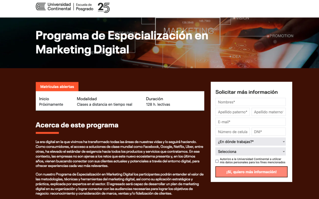 Universidad Continental: Programa de Especialización en Marketing Digital